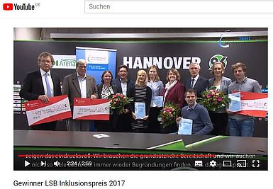 Bild als Link zum Youtube Video Verleihung des Inklusionspreises 2017 beim Landessportbund Niedersachsen